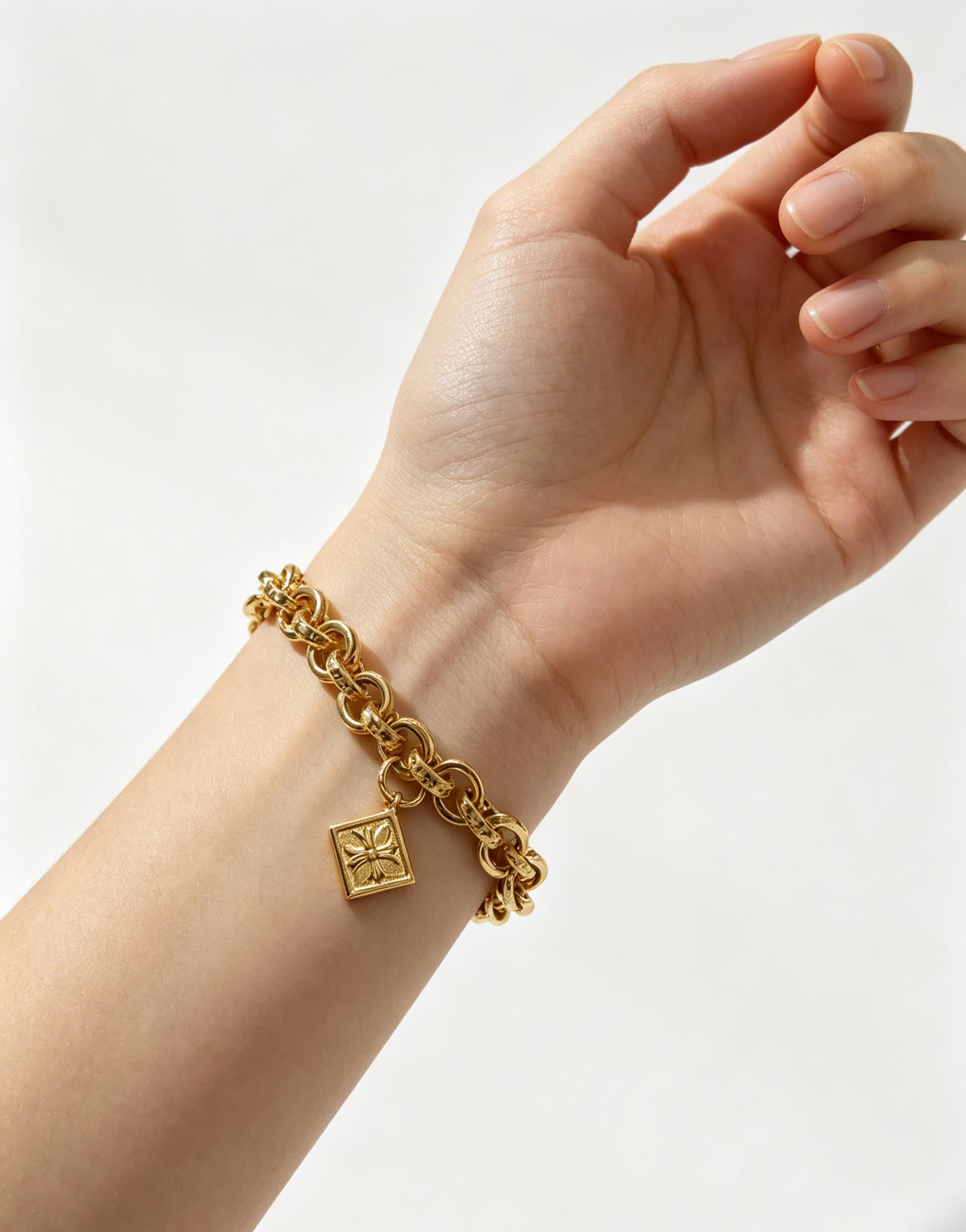 Chrome Hearts Gold-Plated Bracelet with Square Charm